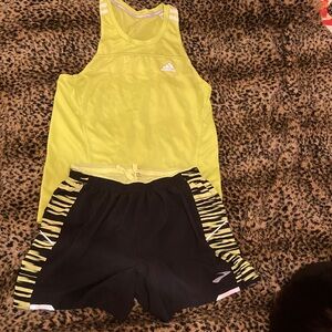 Adidas tank top neon small, Brooks Yellow and Black stripe Athletic Shorts mens
